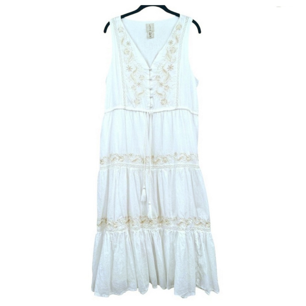 Joie White Embroidered Tiered Midi Dress